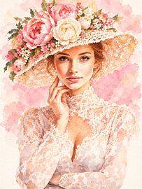 Romantic Portrait: Woman in a Lace Dress and a Hat with Flowers by Studio Pieternel