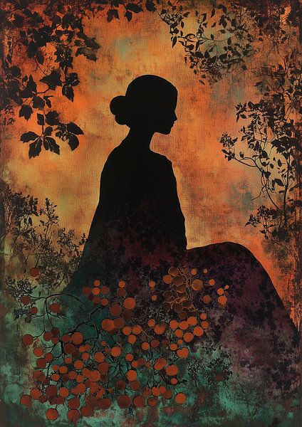 Laubgeflüster: Eine Silhouette in Gold-Orange-Glühen von Bianca ter Riet