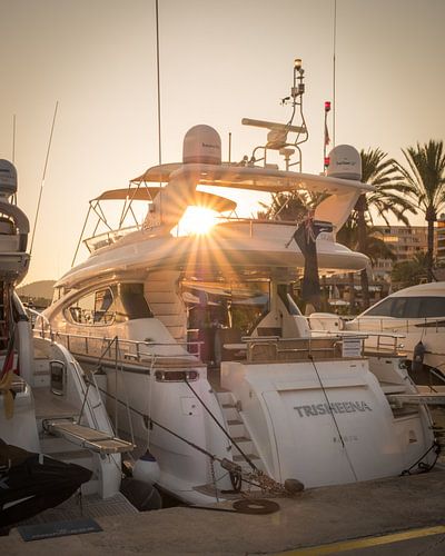 Motor yacht at sunset. Puerto Portals, Mallorca