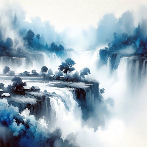 village next to the waterfall by Subkhan Khamidi