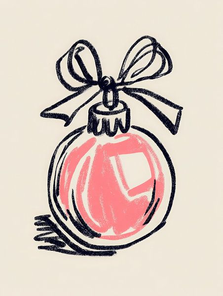 Minimalistische kerstbal illustratie met roze accent en strik van But First Framing