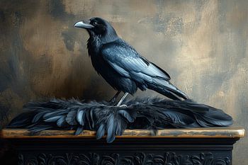 Raven with black feathers (in the style of Henk Helmantel)