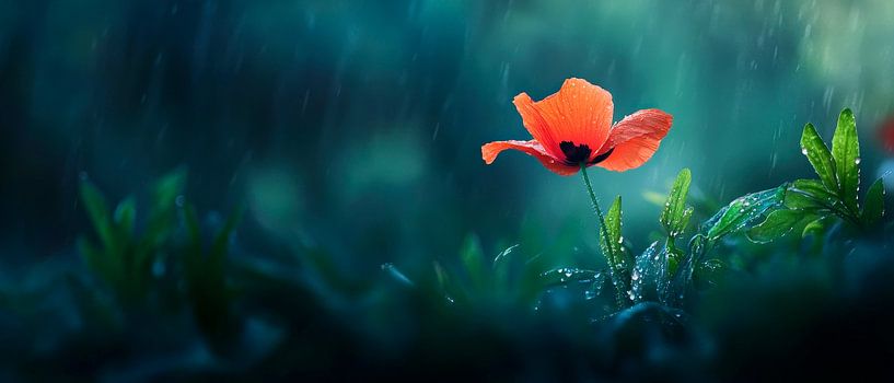 Coquelicot lumineux sous la pluie par Poster Art Shop