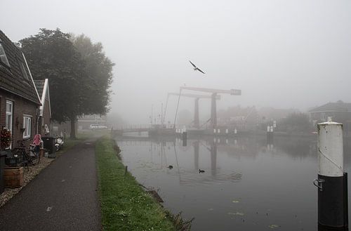 Bodegraven aan de Rijn in de mist (dorp in Nederland)