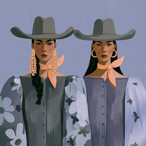 Two of a Kind in Blue – Blue Western cowgirl portrait