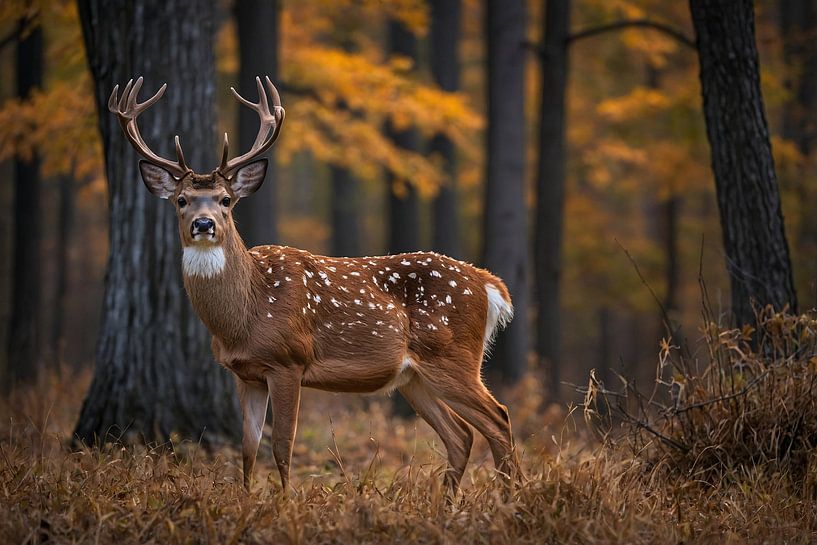 Majestic deer in autumn forest by Art & Soul Creations