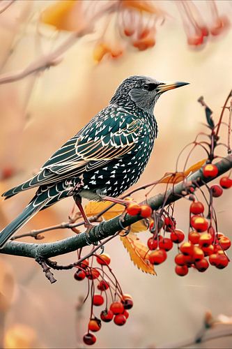 Ster in de herfst met rode bessen