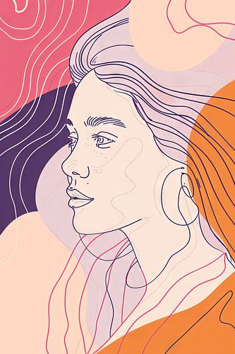 Portret van een vrouw in lijntekeningen