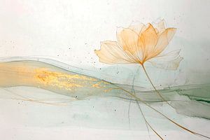 Minimalistische Lotus-Malerei - Zen-Wanddekoration mit goldenen Akzenten