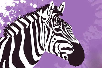 Zebra op een paarse abstracte achtergrond van Art & Soul Creations