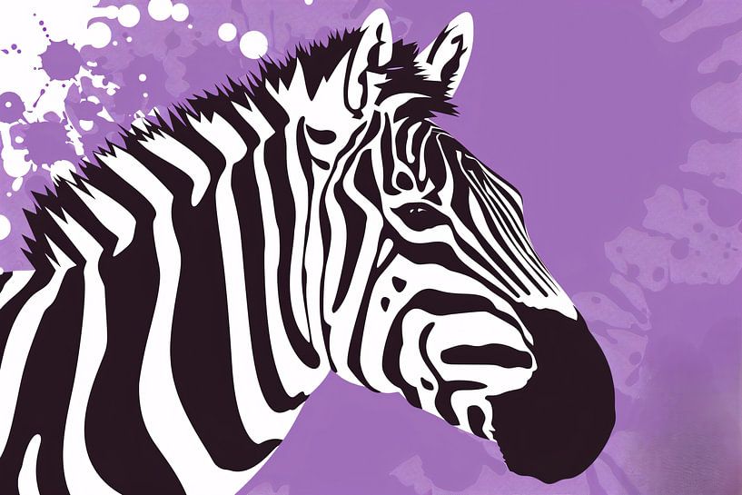 Zebra on a purple abstract background by Art & Soul Creations