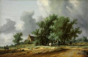 Weg in de duinen met een passagiersbus (Na de regen), Salomon van Ruysdael