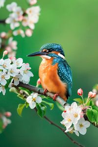 Eisvogel auf Blütenzweig