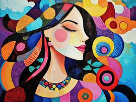 Buntes Porträt | Muster in Haar und Kleidung von Blickfänger Gemälde