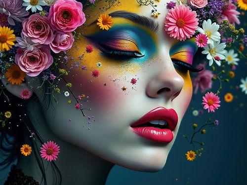 Kleurrijk portret van een vrouw met bloemen_3
