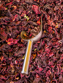 Hibiskusblüten auf einem Markt in Südfrankreich von Thomas Bugdoll