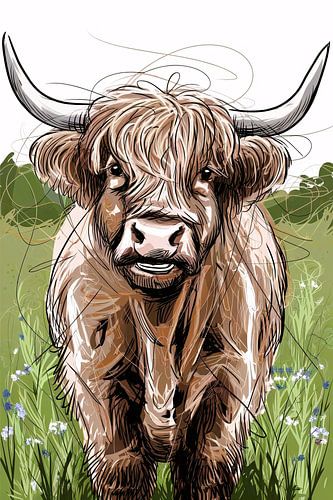 Illustratie van een Schotse hooglander