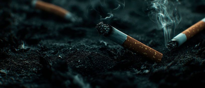 Verbrannte Zigaretten in dunkler Erde von Poster Art Shop