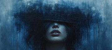 Vrouw Blauw Portret | Cobalt Whisper Trace van Kunst Kriebels