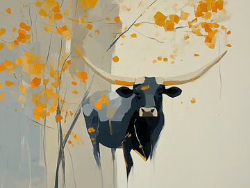 Bull with Horns under a Tree | Abstract by Karina Brouwer