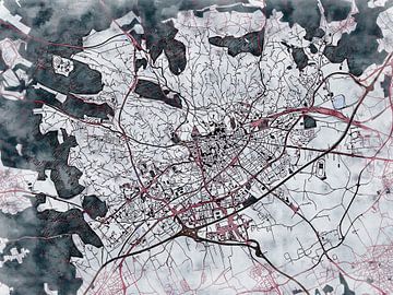 Map of Nîmes with the style 'White Winter' by Maporia