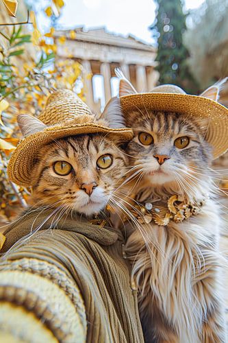 Katten selfie met de Akropolis