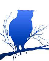 Uil op tak blauw-wit