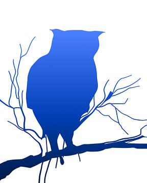 Uil op tak blauw-wit van Harmanna Digital Art