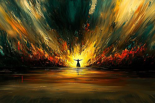 Vrouw omringd door vuur