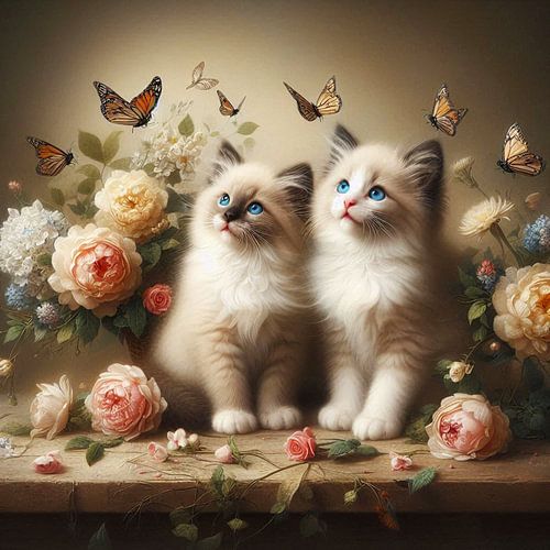 Ragdoll kittens met bloemen