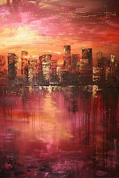 Abstracte skyline bij kleurrijke zonsondergang van Art & Soul Creations