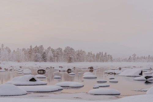 Snowy winter landscape in Swedish Lapland
