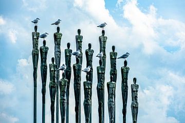 Stalen sculptuur Samen op het Kemnadermeer met meeuwen van Dieter Walther