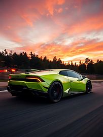 Lamborghini Huracan Green Sunset Racing Track