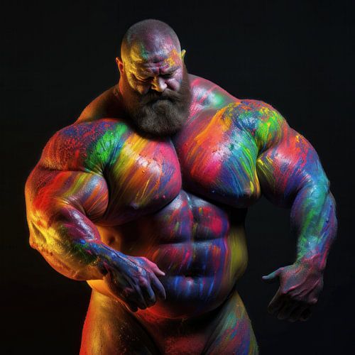 Bodybuilder extrême avec bodypaint néon