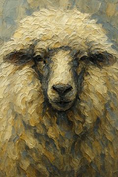 Zacht wollig schaap ( Schilderij portret schaapjes rustig warm landelijk kop dikke verf Wensleydale)