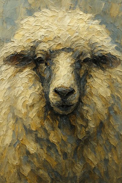 Mouton laineux doux ( Peinture portrait mouton calme chaud campagne tête peinture épaisse Wensleydale) par Natalie Bruns