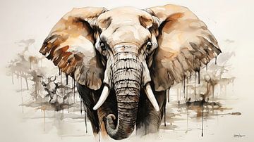 pentekening van een olifant van Gelissen Artworks