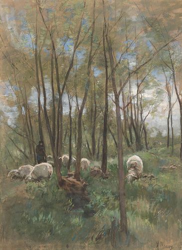 Schapenkudde in een bos, Anton Mauve