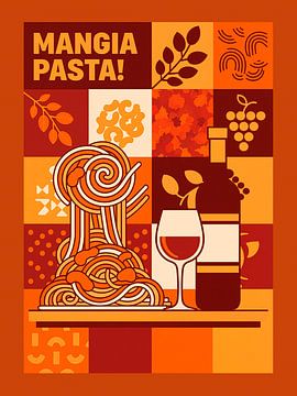 Kochkunst: Mangia Pasta! – Grafikkunst in warmen Erdtönen von STUDIO ARTSY