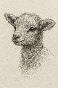 Fil portrait agneau (doux mignon jeune mouton laine chambre bébé style Boho)
