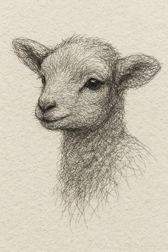 Thread portrait lamb (soft cute young sheep wool baby room Boho style)
