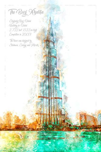 Burj Khalifa aquarel, Dubai
