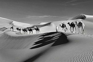 Sahara-Wüste. Männer vom Stamm der Tuareg. Kamelkarawane.