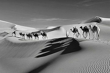 Sahara-Wüste. Männer vom Stamm der Tuareg. Kamelkarawane. von Frans Lemmens
