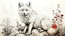 pentekening van een wolf van Gelissen Artworks