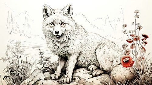 pentekening van een wolf