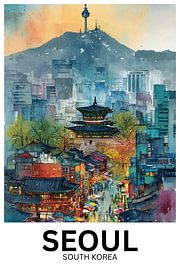 Between Tradition and Tomorrow | Seoul South Korea Watercolor Cityscape Wall Art