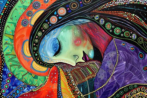 Digitaal abstract schilderachtig portret fictieve vrouw en kind