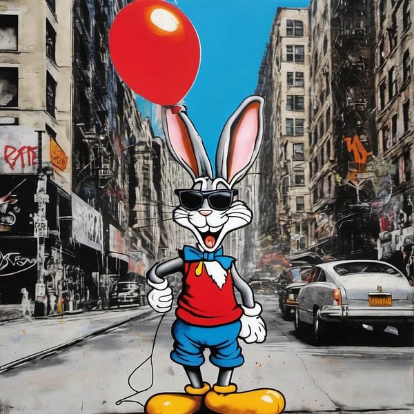 Crazy Bunny In New York with Balloon - Street Art by Team W 32 Gallery